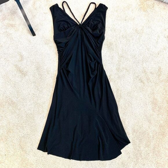 Black V-neck A-line flowy cocktail dress Sz M - Picture 7 of 14